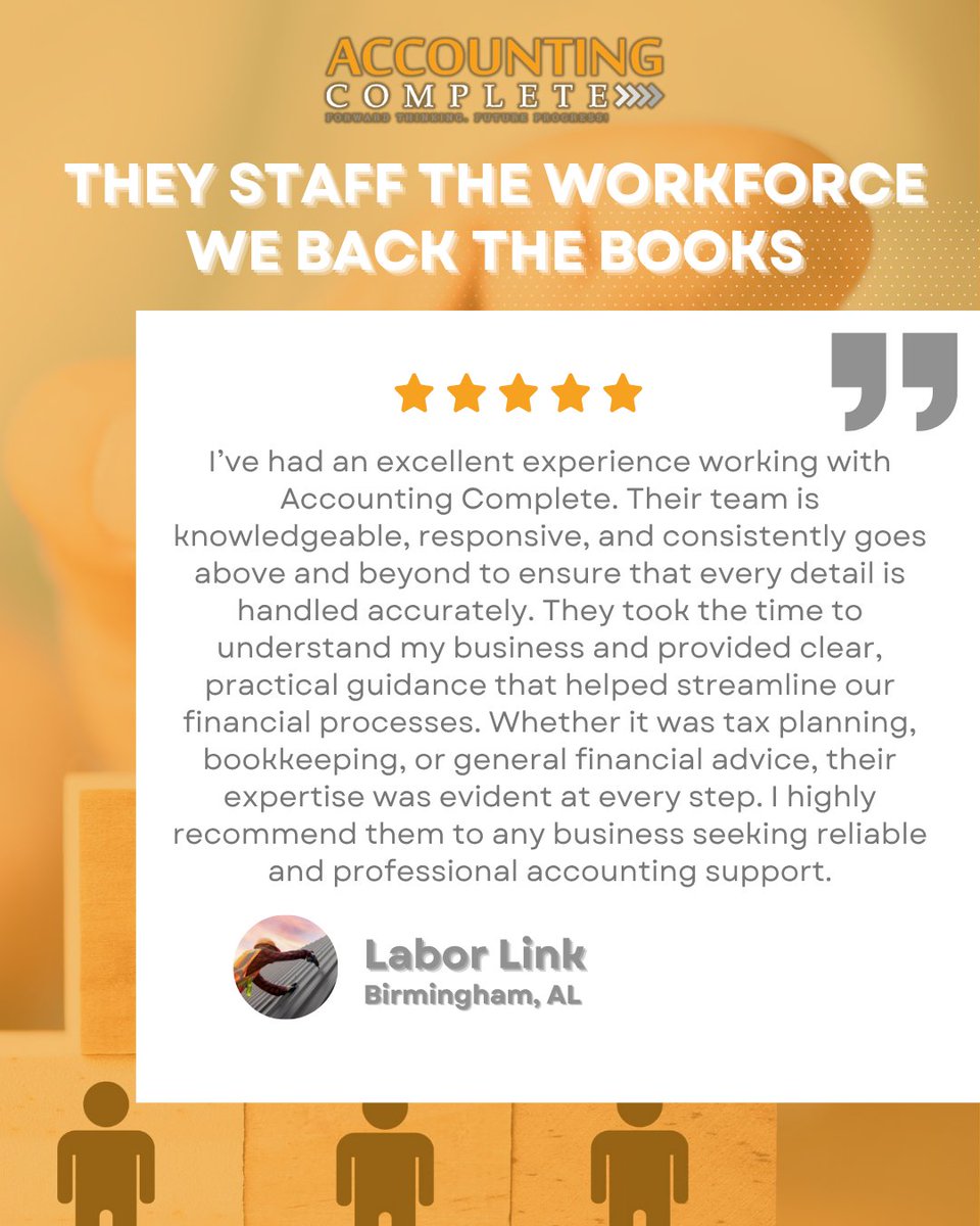 AccountingComp2's tweet image. 📊 Client Spotlight: Labor Link — Calera AL
They take care of staffing. We take care of strategy.
Labor Link trusted Accounting Complete to streamline their financials and bring clarity to the backend. Bookkeeping taxes and financial advice — handled with precision and care.