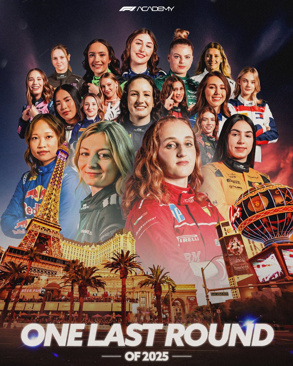 f1academy's tweet image. This is what it all comes down to. 

For one last time in 2025, please welcome F1 Academy to the stage. 🍿 🏎️ 

#F1Academy #LasVegasGP