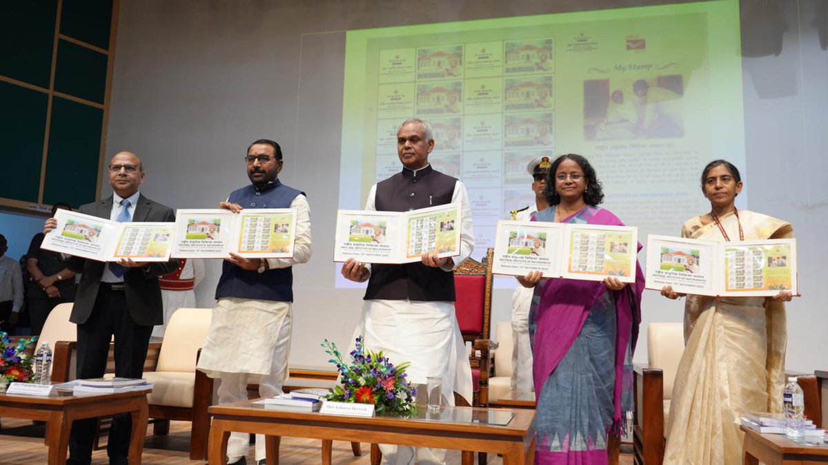 At the 8th #NaturopathyDay celebration held at Nisarg Gram, NIN, Pune, a customized "My Stamp on NIN" release took place, graced by Shri. <a href="/ADevvrat/">Acharya Devvrat</a> , Honorable Governor of Gujarat and Maharashtra, Shri. <a href="/mpprataprao/">Prataprao Jadhav</a> , Honorable Minister of state of Ayush, (1/2)  

<a href="/BapuBhawan/">National Institute of Naturopathy,Pune</a>