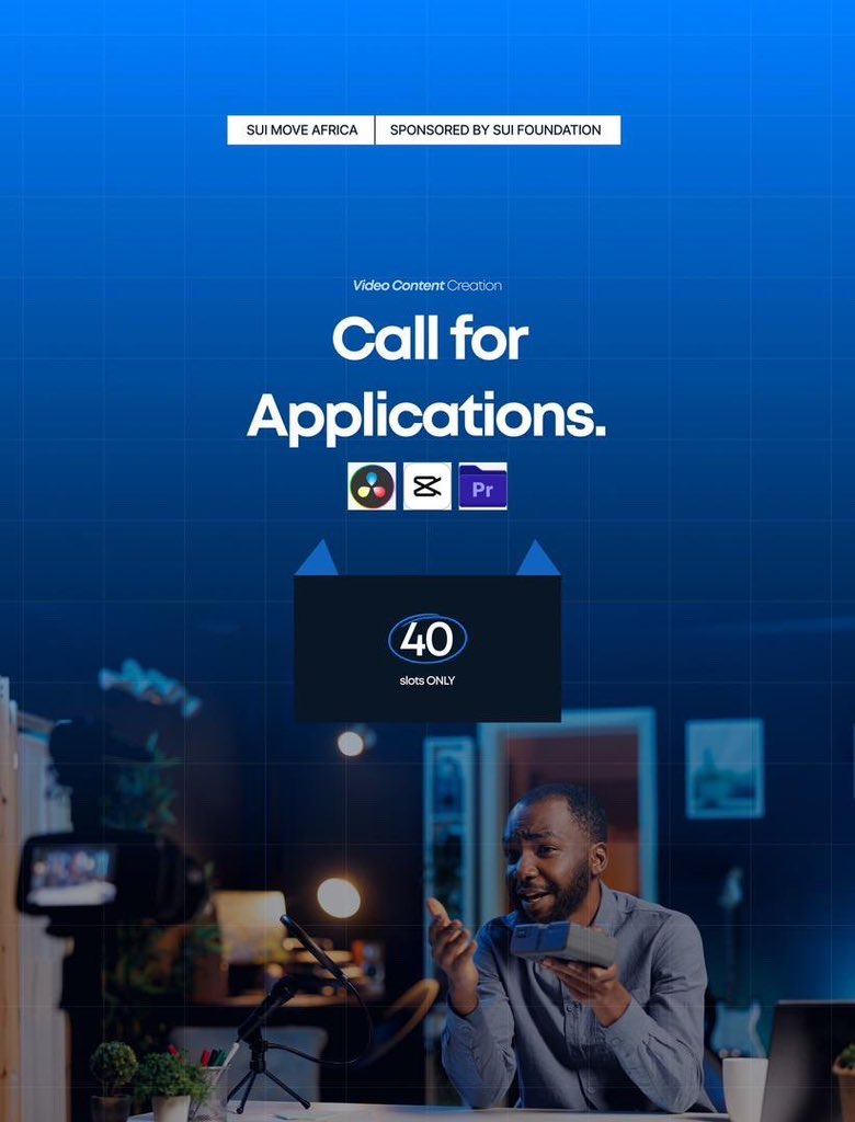 SuiMoveAfrica's tweet image. SuiMoveAfrica is launching the ultimate Video Content Creator Bootcamp!

This is your chance to level up your editing, storytelling &amp;amp; content game.

Only 40 creators get in.
Exclusive. Intensive. Incentivized.

Let’s build the future of content on @SuiNetwork. 

Kindly share your…