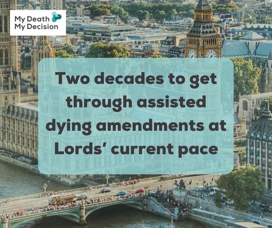 MDMDmydecision's tweet image. Nearly 1,000 amendments have now been tabled to the Assisted Dying Bill in the House of Lords. Last Friday, Peers covered only seven. A small group of opponents are using this tactic to slow the progress of the Bill, and at this pace, scrutiny would take more than twenty years.