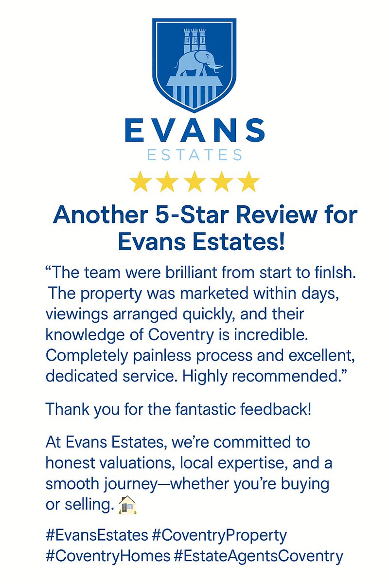 EvansEstates
#CoventryProperty
#CoventryHomes
#EstateAgentsCoventry
#PropertyExperts
#5StarService
#HappyClients
#PropertyReview
#BuySellRent
#TrustedEstateAgent