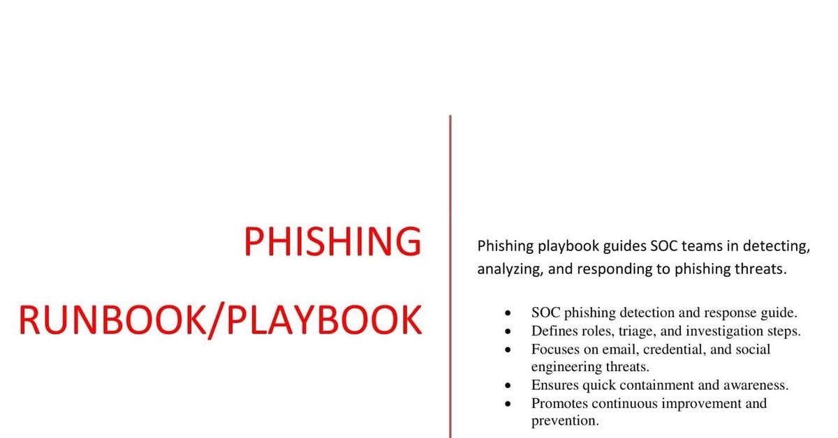 _0b1d1's tweet image. 🚨 SOC Playbook Complete Phishing Investigation Guide 🚨

🎯 From Inbox to Incident Closure: Mastering Phishing Defense
Phishing continues to be the leading initial compromise method in modern cyber breaches

📧Comment PDF for full Guide