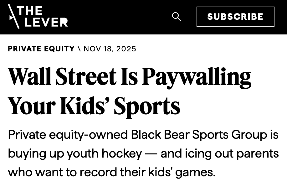 🚨INVESTIGATION: Private equity giants are buying up youth sports facilities  &amp; banning parents from taking photos/videos of their own kids, instead forcing them to pay for photos. 

When parents ignore the bans, the companies punish the kids.

What stage of capitalism is this?