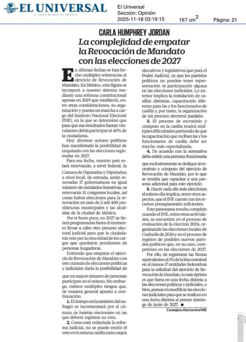 La complejidad de empatar la Revocación de Mandato con las elecciones de 2027

Comparto mi #ArtículoSemanal

eluniversal.com.mx/opinion/carla-… vía <a href="/El_Universal_Mx/">El Universal</a> 

#EleccionesPolíticasFederales2027
#EleccionesPoliticasLocales2027
#EleccionesJudiciales2027
#RevocaciónDeMandato2027