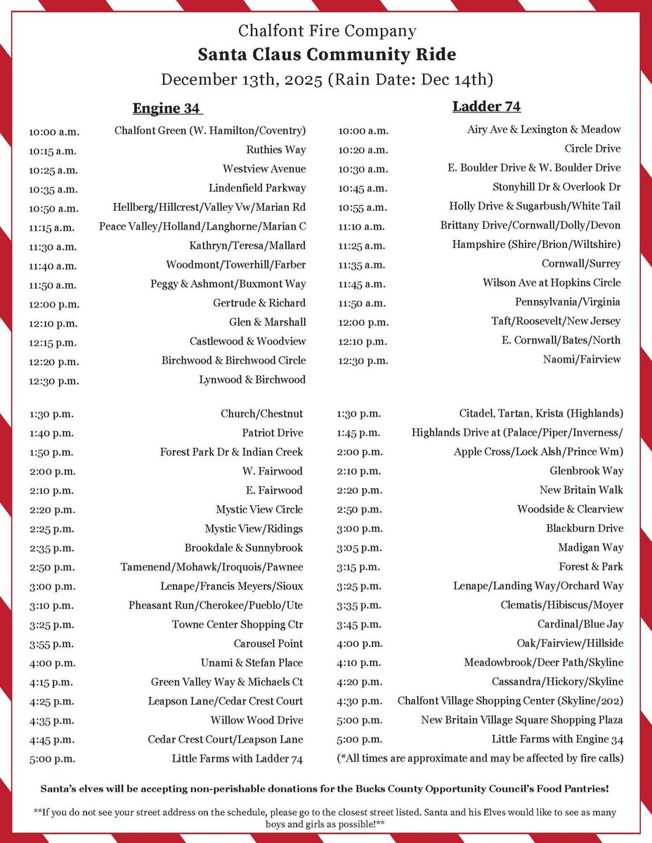 Chalfont Fire Company's 2025 Santa Claus Community Ride