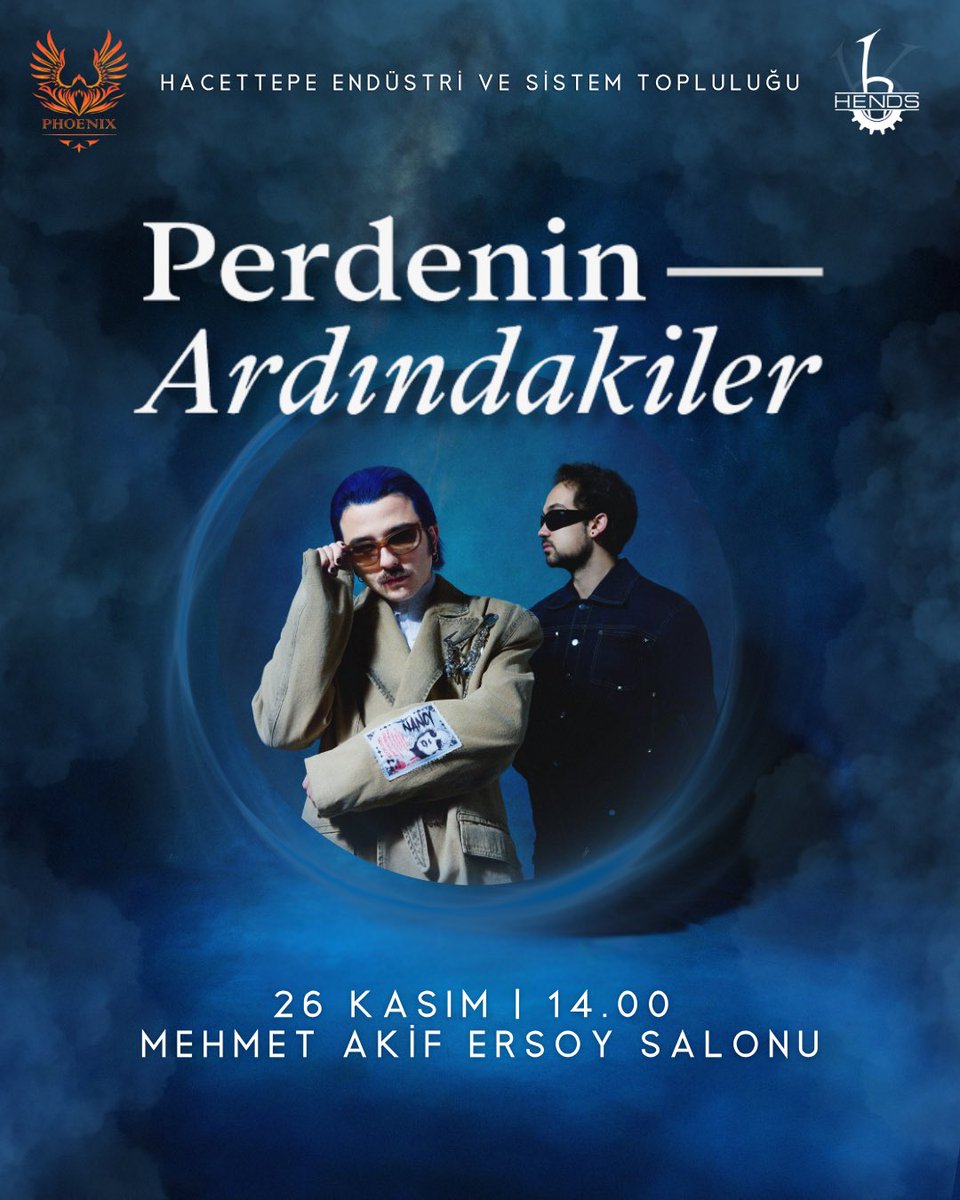 Phoenix bu dönem de bomba bir isimle karşınızda🐦‍🔥🔥. 

“Beni Kendinden Kurtar” , “Ankara’yla Bozuşuruz” gibi dillerden düşmeyen şarkılarıyla tanıdığımız Perdenin Ardındakiler grubu Hacettepe’de bizlerle buluşuyor. Bu keyifli söyleşiye eşlik etmek isteyen herkesi bekleriz. ✨🎤