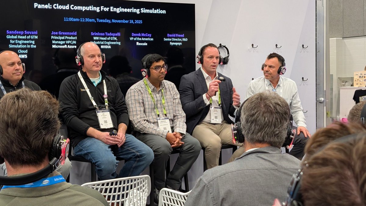RescaleInc's tweet image. At #SC25? Rescale&apos;s Derek McCoy is live at the @Synopsys Inc booth speaking on a panel with @awscloud, @Azure, @nvidia, and Synopsys. Stop by and listen to this intriguing conversation about cloud computing for engineering simulation.

#supercomputing #simulation #engineering…