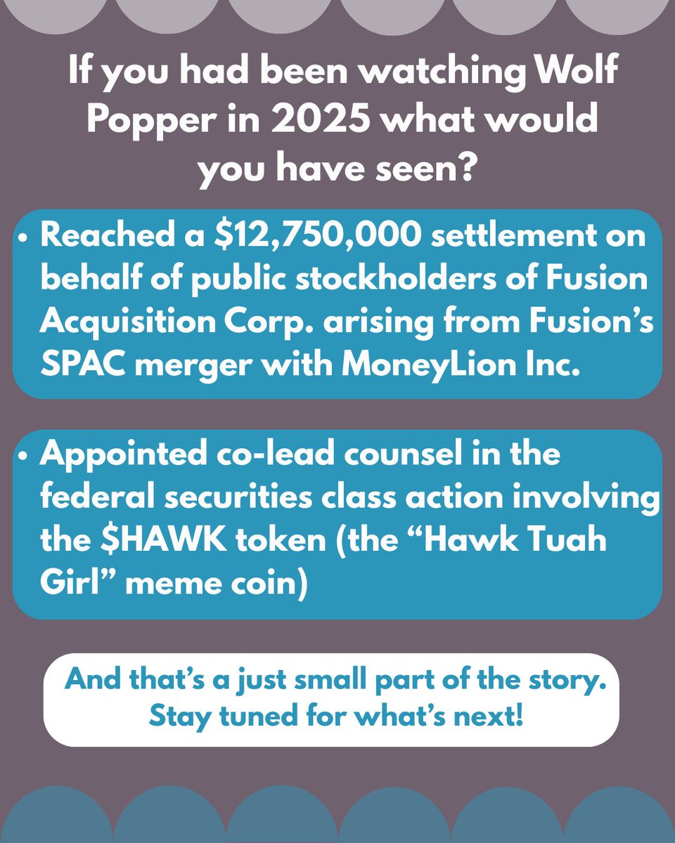 BizTech Outlook has named Wolf Popper one of the Best Law Practices to Watch in 2025!
Some highlights for the year? 
A $12.75M settlement for former Fusion Acquisition Corp. stockholders + appointed co-lead counsel in the $HAWK token securities case 
#hawktoken #memecoin