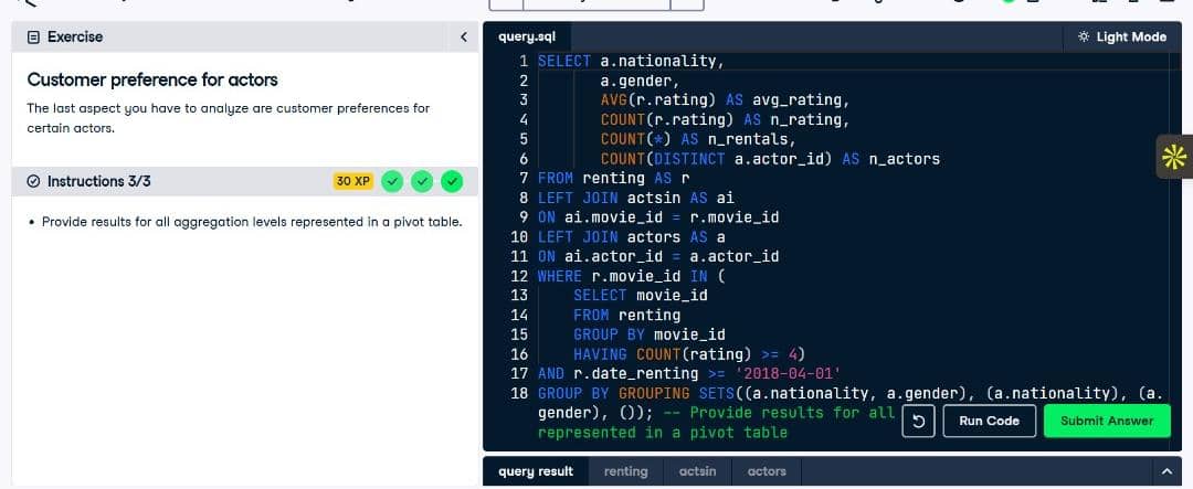 kafilat_yekeen's tweet image. Day 84 of #100DaysOfSQL
Data-Driven Decision Making with OLAP SQL Queries. Explored powerful multidimensional analysis tools like CUBE, ROLLUP, and GROUPING SETS to summarize data across multiple hierarchies.
#DataAnalytics
#100DaysOfCode