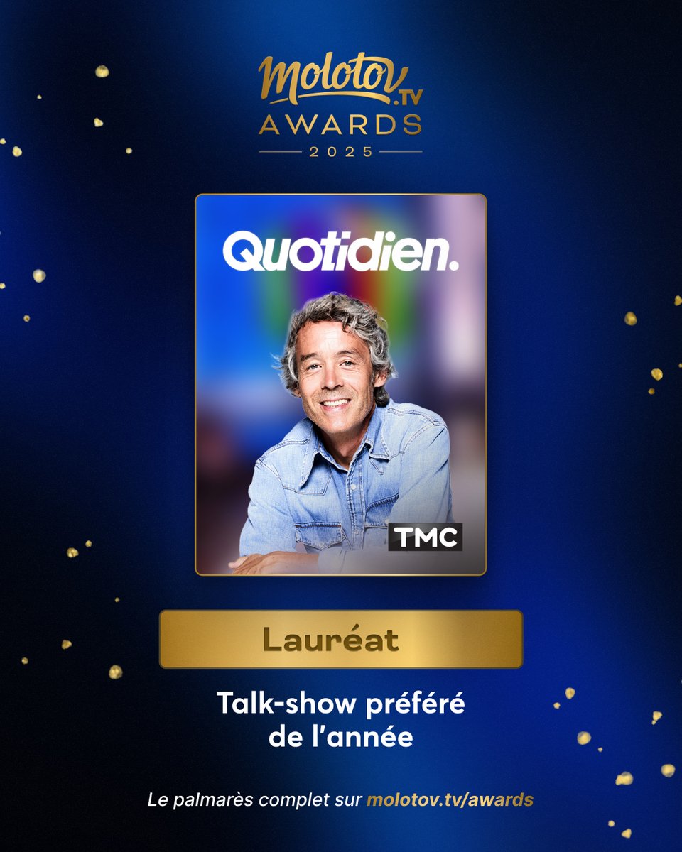 MolotovTV's tweet photo. « #Quotidien » remporte l’Award du Talk Show préféré ! #MolotovTVAwards https://t.co/3ZkSHIyiz0
