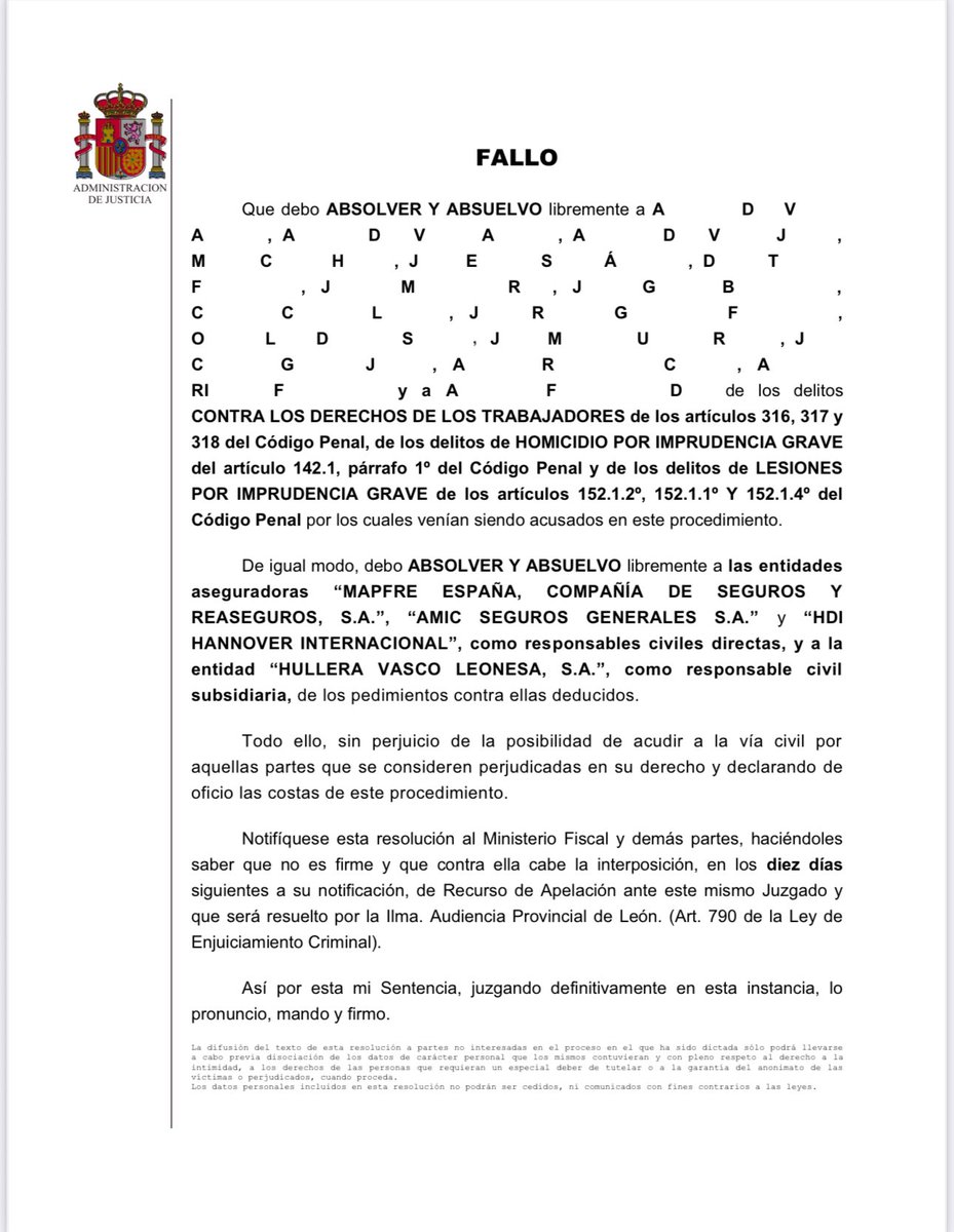 susamarting's tweet image. Ya hay sentencia por el accidente de Pozo Emilio en que murieron seis mineros hace 12 años 😓 Todos los acusados y aseguradoras, ABSUELTOS