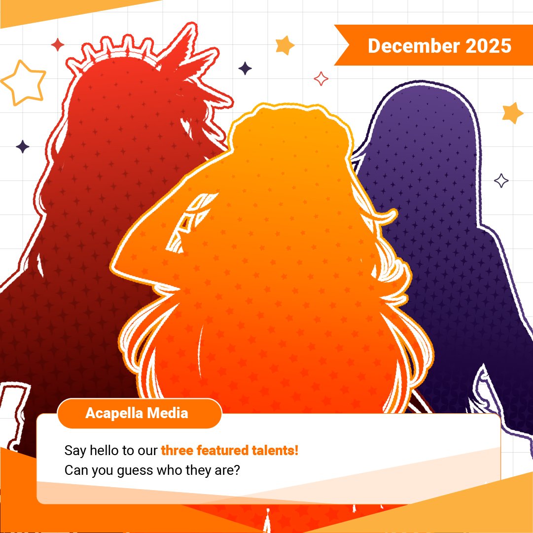 AcapellaEN's tweet image. 【✨Featured Talents✨】

Say hello to our three featured talents for the December printed issue! 
Can you guess who they are?

#vtuber . #envtuber . #virtualyoutuber