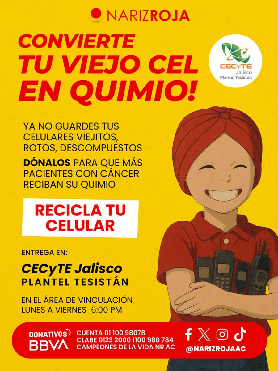 cecytejal_'s tweet image. 💚 ¡Tu Celular Viejo, Una Nueva Esperanza! 📱🎗️

El Plantel Tesistán está uniendo fuerzas para darle una segunda vida a tus dispositivos electrónicos, ¡mientras apoyamos una causa noble! Participa.