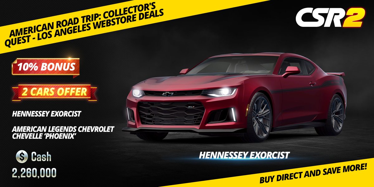 CSRRacing's tweet image. Rev up your garage with this insane 2-car offer! Get the roaring Hennessey Exorcist AND the iconic American Legends Chevrolet Chevelle &apos;Phoenix&apos; with an extra 10% bonus. 🔥 Massive savings await in the Los Angeles Webstore – tap the link!

zynga.social/csr2web

#CSR2…
