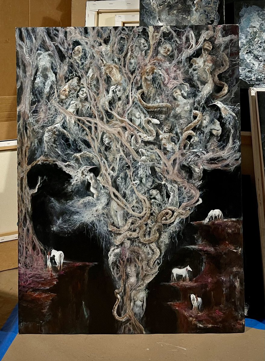 Hi!
I haven’t touched it since last night so I still need to add second layer of colors, but I wanted to share the whole canvas 🖤