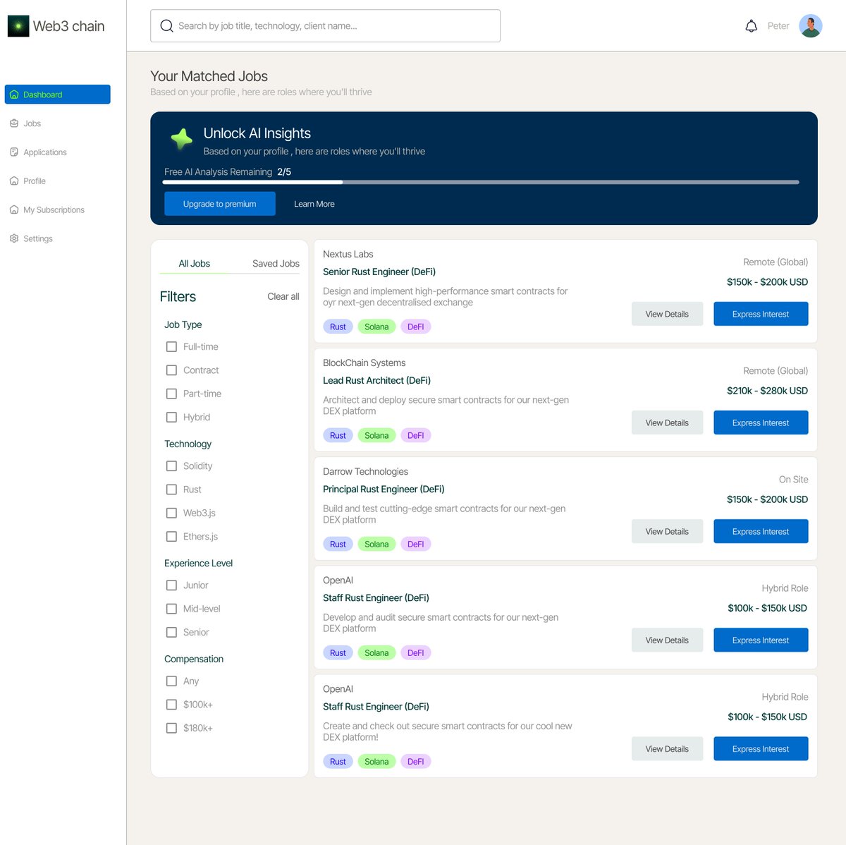 PeterROCK_'s tweet image. Effortlessly discover tailored Web3 job opportunities. Advanced AI insights, intuitive filters, and clear compensation details help you find and express interest in roles where your skills shine.