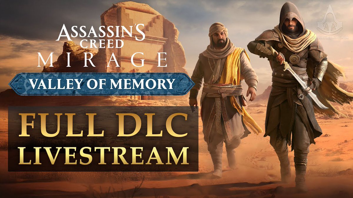 The VOD of the #AssassinsCreedMirage #ValleyOfMemory livestream is now available. It covers the story with all its major narrative moments along with some of the DLC's side content.

If you want an uncut look at the full experience, you can watch it here: youtube.com/live/E6UIahnrc…