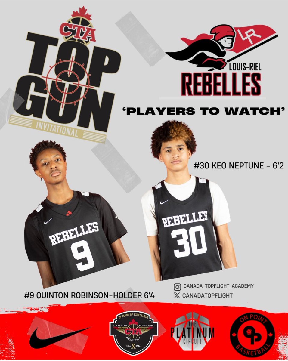 CanadaTopflight's tweet photo. This Top Gun Invitational “PLAYERS TO WATCH” Series features LOUIS RIEL ACADEMY’s KEO NEPTUNE and QUINTON ROBINSON-HOLDER! @DrewEbanks @onpointscouting @OntarioSBA @themapleminute @michaeltorres03 @wesblairbrown @AllCanadianGame https://t.co/PALdGAv1O1