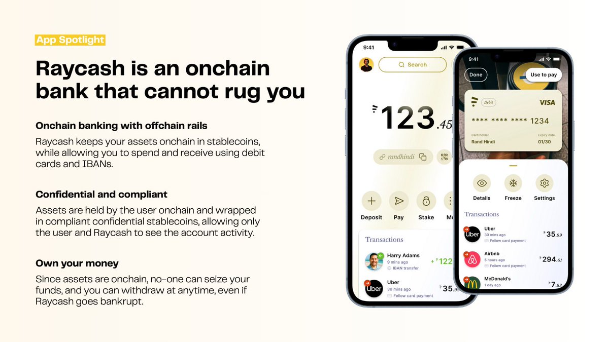 zama's tweet image. The team at @raycashxyz is building a self-custodial bank that can’t rug you.

Building on top of the Zama Protocol, they use confidential stablecoins to keep your funds secure and private onchain, while still letting you stake, swap, and spend them offchain with a debit card and…