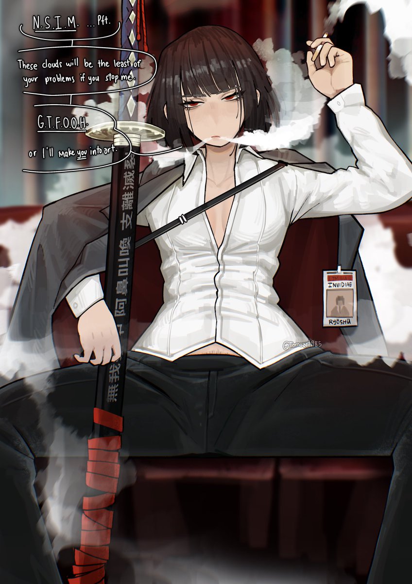 Tomoart985's tweet photo. Ryōshū just threatened the manager, what do we do??#Limbus_Company https://t.co/0EImw3Mo96