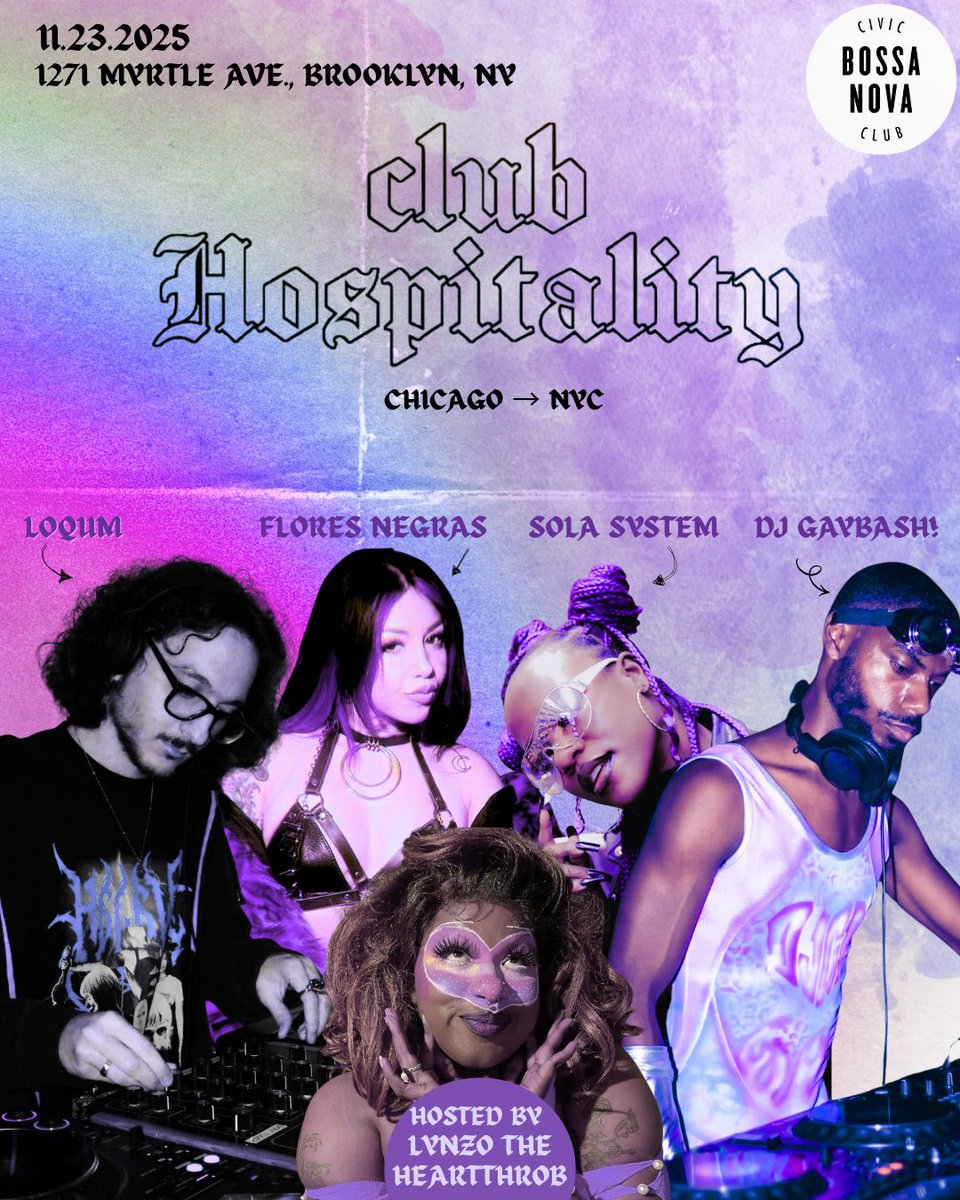 NYC!!! This Sunday, Club Hospitality is bringing three of Chicago’s finest underground heavy hitters to Bossa Nova 🙂‍↕️ blending all shades of techno, house and club music for one unforgettable night… See you on the dancefloor ✌️