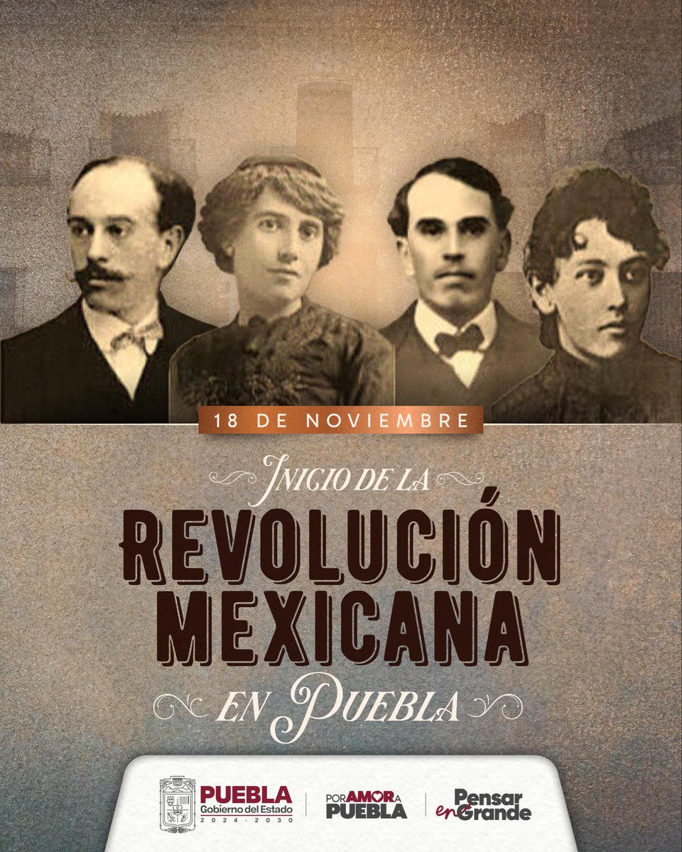¿Sabías que la Revolución Mexicana inició el 18 de noviembre de 1910 en Puebla? 🇲🇽

Los hermanos Serdán encabezaron el primer levantamiento en armas, convirtiendo a Puebla en la cuna de la #RevoluciónMexicana. 📜✨