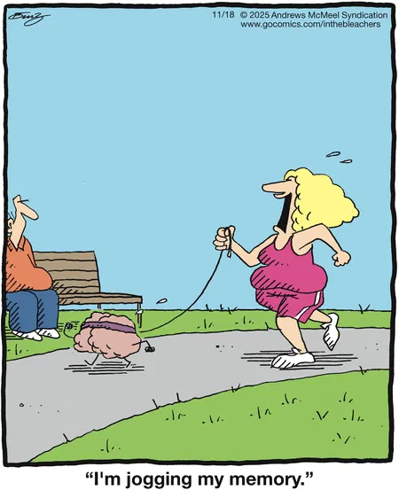 DalePederson's tweet image. #TuesdayFun rhymes with #Pun in #today&apos;s #cartoon &quot;In the Bleachers&quot; by #creator Ben Zaehringer has a #workout exemplifying the #Latin phrase &quot;mens sana mens corpus&quot; ? ?