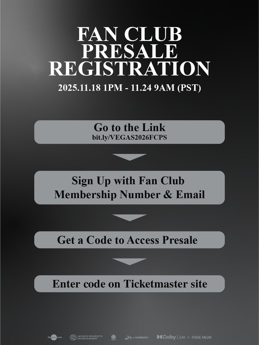 IPEofficial1's tweet image. TAEMIN Live [VEIL] in Las Vegas

📅1/16/2026
⏰9 PM Sat
📍Dolby Live at Park MGM

🔗Fan Club Verification: bit.ly/VEGAS2026FCPS
🎫Fan Club Presale: 11/21 10AM – 11/23 10AM
🎫Public Sale: 11/24 10AM bit.ly/TAEMINLV2026

@TAEMIN_BPM 
#TAEMIN #VEIL #VEILLIVEINLASVEGAS