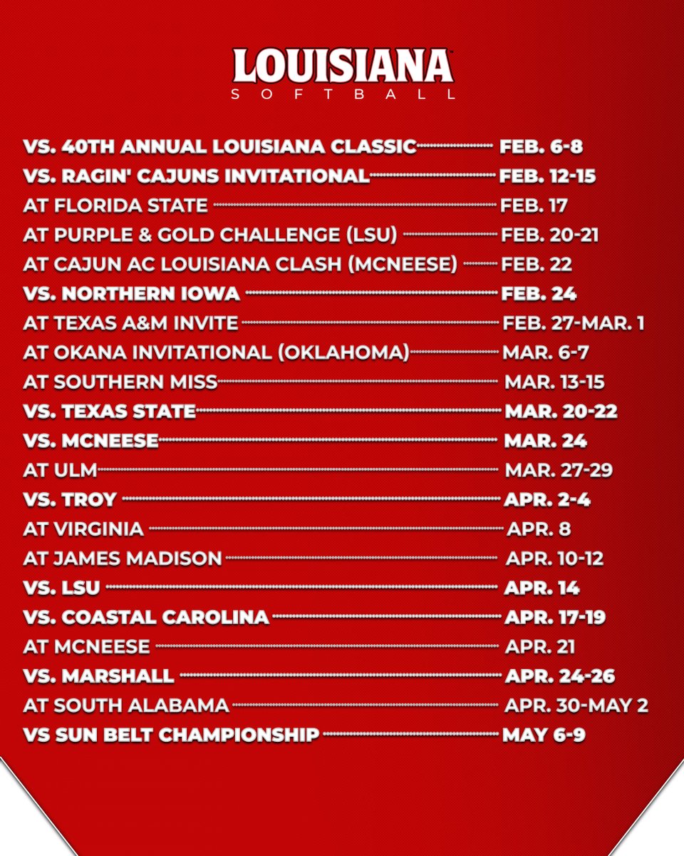Hot off the presses ‼️

The plan for our 𝟮𝟬𝟮𝟲 𝘀𝗰𝗵𝗲𝗱𝘂𝗹𝗲 has arrived! 🙌

📰 ragncaj.co/sb26season
📆 ragncaj.co/sb26sked
🎟 ragncaj.co/sbtix

#GeauxCajuns