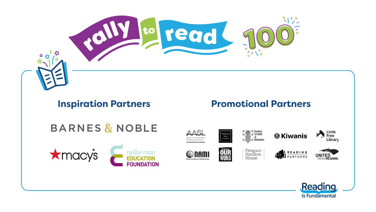 RIFWEB's tweet image. Celebrating the 5th year of #RallytoRead with a huge thank you to our Inspiration Partners: @barnesandnoble, @Macys, &amp;amp; @NellieMaeEdFdn. We are also grateful to our Promotional Partners for joining #RIF to engage children in the fun &amp;amp; #joyofreading! Visit RallytoRead.org
