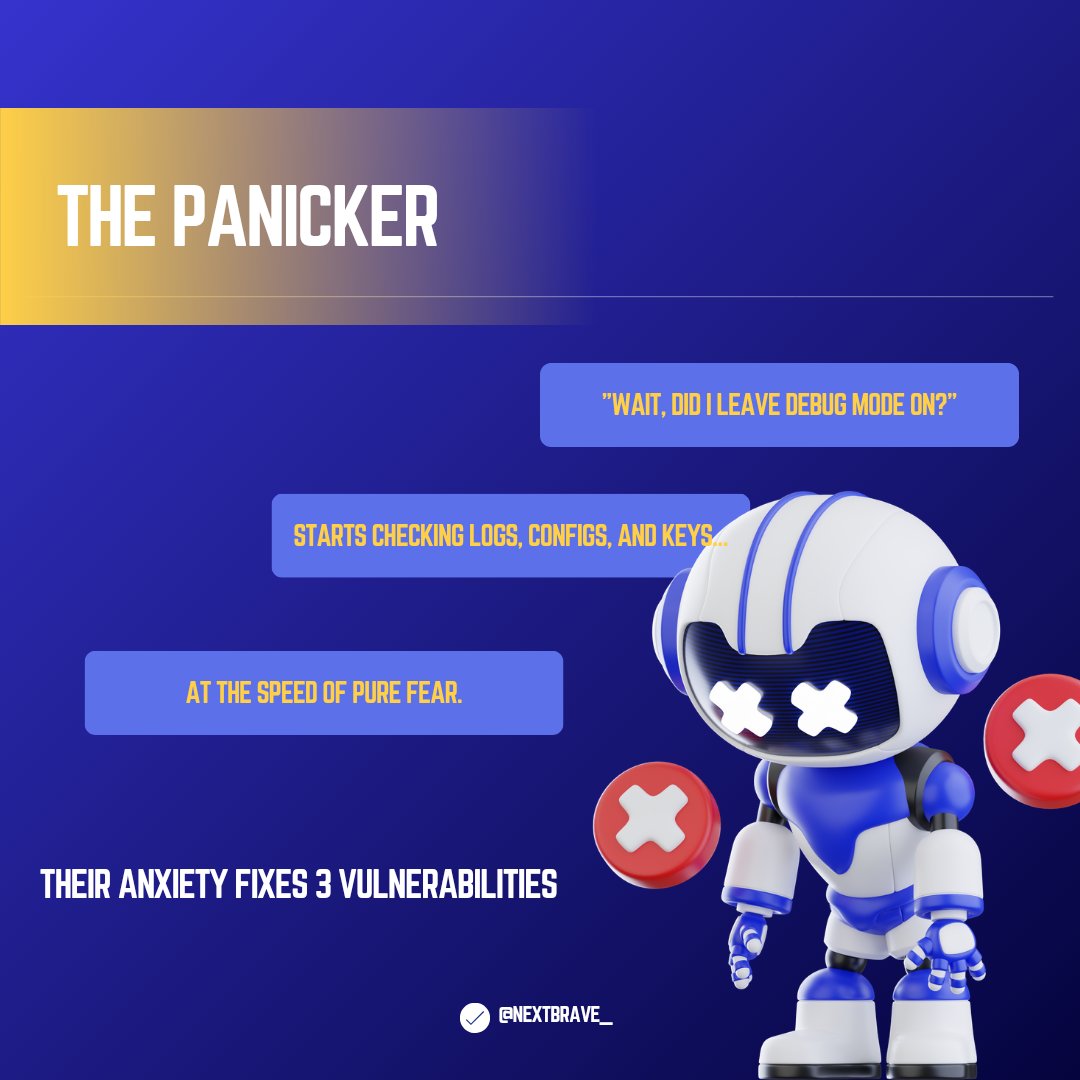nextbrave_'s tweet image. 🕵️‍♂️ Every security audit exposes code… and personalities

😎 The Confident
😱 The Panicker
🧘 The Minimalist

Be honest, which one are you during an audit?

#CyberSecurity #InfoSec #DevSecOps #Developers #CodingLife #AppSec #EngineeringHumor #TechTwitter #SecureCoding #Security