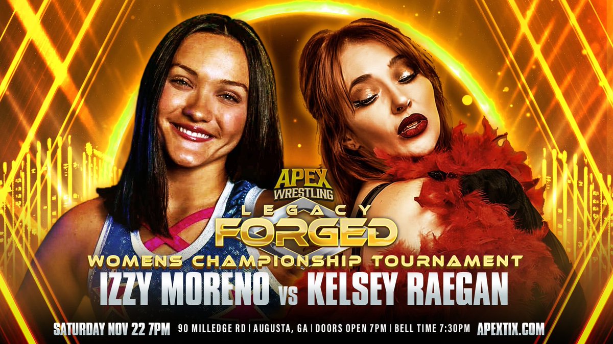 Women’s Championship Tournament match. Winner becomes the FIRST Apex Women’s Champion.

GA $5. VIP $20.
VetTix free for military and families.
Tickets: apextix.com or CashApp $ApexAugusta.

Doors 7. Bell 7:30. Augusta GA.
#Wrestling #ProWrestling #IndieWrestling