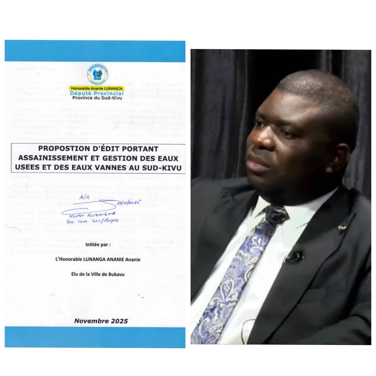 Moisecubaka9's tweet image. #Sudkivu: Le Député Provincial Ananie LUNANGA dépose un édit sur l&apos;assainissement e la gestion des eaux usées e des eaux vannes. Objectif : mettre en place d systèmes permettant l recyclage des eaux usées pr des utilisations non potables coe l&apos;irrigation e l processus industriel.