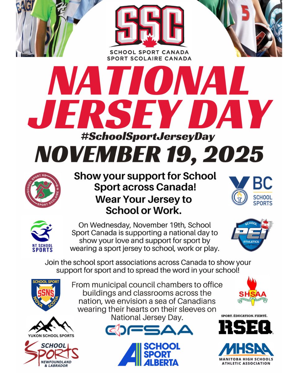 shsaasport's tweet photo. Tomorrow is National Jersey Day! Wear your favourite jersey and show your support for School Sport! https://t.co/a6VXToSydt