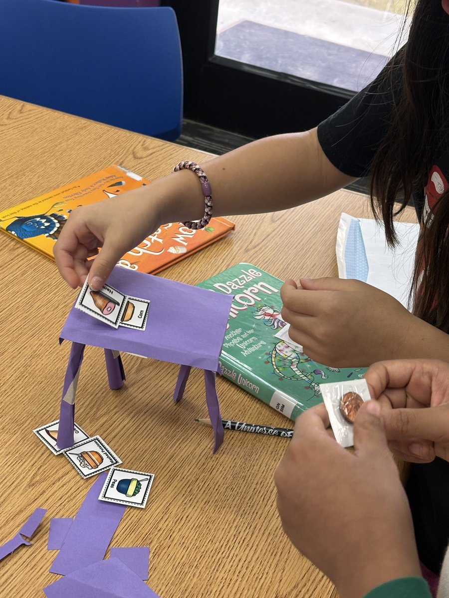 WallarooLibrary's tweet image. Media balance + @Novel_Effect + Our Table (Reynolds) + STEM challenge: build a table to hold the Thanksgiving feast.  We had some successful builds! @PISDlibraries