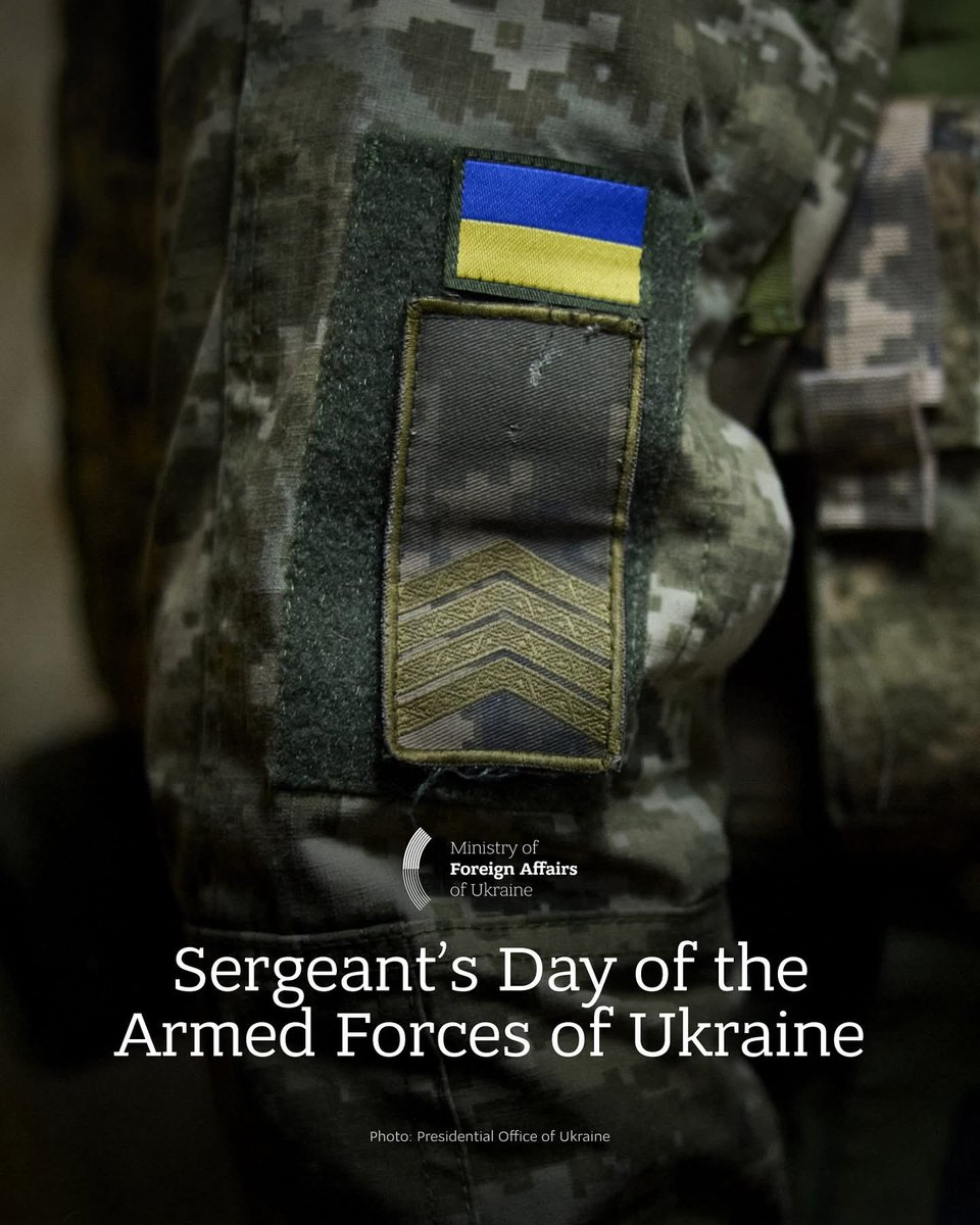 Today we mark Sergeant’s Day of the Armed Forces of Ukraine. Ukraine’s sergeants support and train soldiers every day. They are always there – ready to guide and help. Their example, leadership, and professionalism form the backbone of our Armed Forces.

Slava Ukraini! 🇺🇦