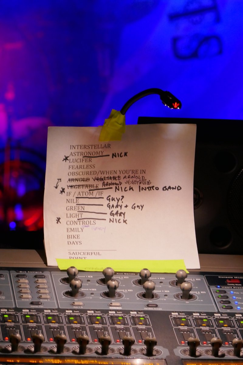NMSOSOfficial's tweet image. An early #SaucerfulOfSecrets set-list at the desk, with some changes of mind clearly evident!
