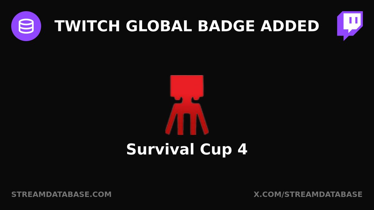 StreamDatabase's tweet image. Twitch global badge added: Survival Cup 4

Learn more: streamdatabase.com/twitch/global-…