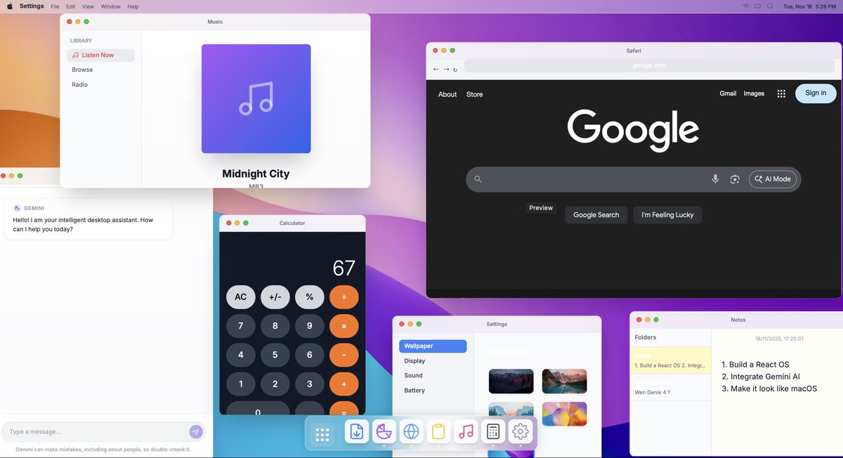 apples_jimmy's tweet image. I’ve been playing around with Gemini 3 and it’s a big step up on the front end obviously, fast as well.

I was able to make a OS in a minute in one shot.