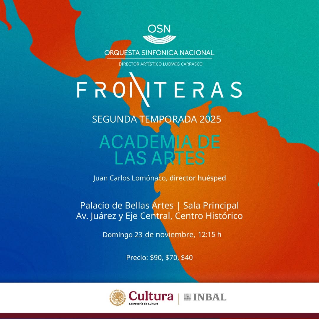 PalacioOficial's tweet image. El programa “Academia de las Artes” de la  @OSN_MX   unirá la fuerza y el virtuosismo en un recorrido sonoro que celebra la pasión y la creatividad, con la dirección de Juan Carlos Lomónaco✨
🗓️Domingo 23 • 12:15h
📍Sala Principal
🎟️Boletos en taquilla y  n9.cl/i8exs
