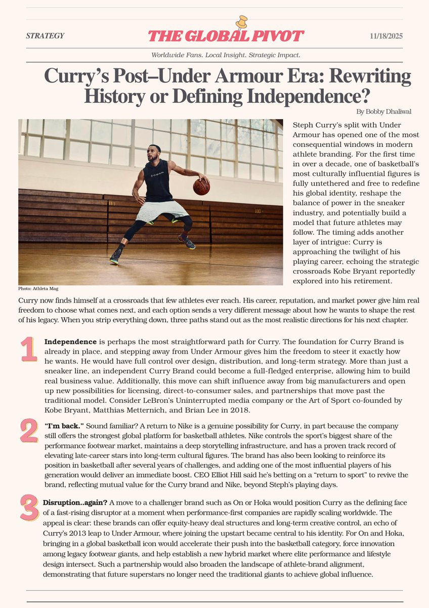 sprtbobby's tweet photo. Sneaker free agency at this level is usually a short window, so let's lay out some possibilities.

This could be a defining moment for two parties or just one, marking a new era of independence. 

Steph Curry has the opportunity to reshape athlete marketing globally..again. https://t.co/667mkdEZAf