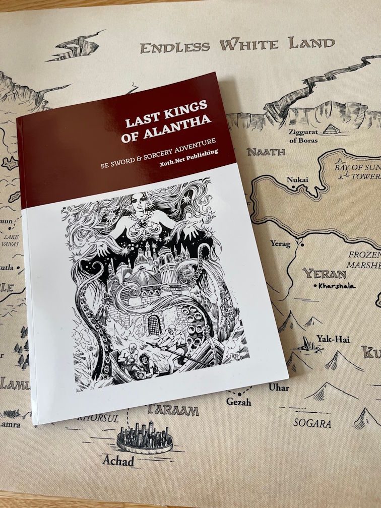 XothPublishing's tweet photo. Now available in print!

LAST KINGS OF ALANTHA

60-page Sword &amp; Sorcery Adventure module for D&amp;D 5E and other old-school TTRPGs, inspired by "The Gods of Bal-Sagoth" by Robert E. Howard

👉Link in replies

Artwork by @AlexeyGorboot , Stefan Poag, @DeanSpencerArt and others https://t.co/Ygu0fd4lH1