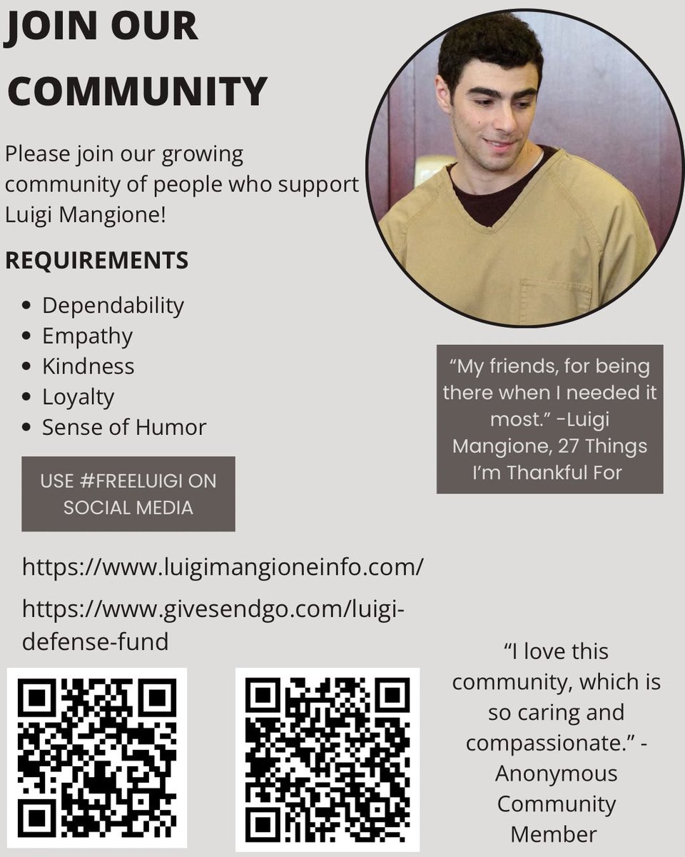 djhartshorn's tweet image. If you see this message, please consider: 

1. Sharing the link to Luigi’s official website with your followers. 

2. Donating $5 to his legal fund. 

givesendgo.com/luigi-defense-… 

luigimangioneinfo.com 

#FreeLuigi #Luigimangione #ThePlot