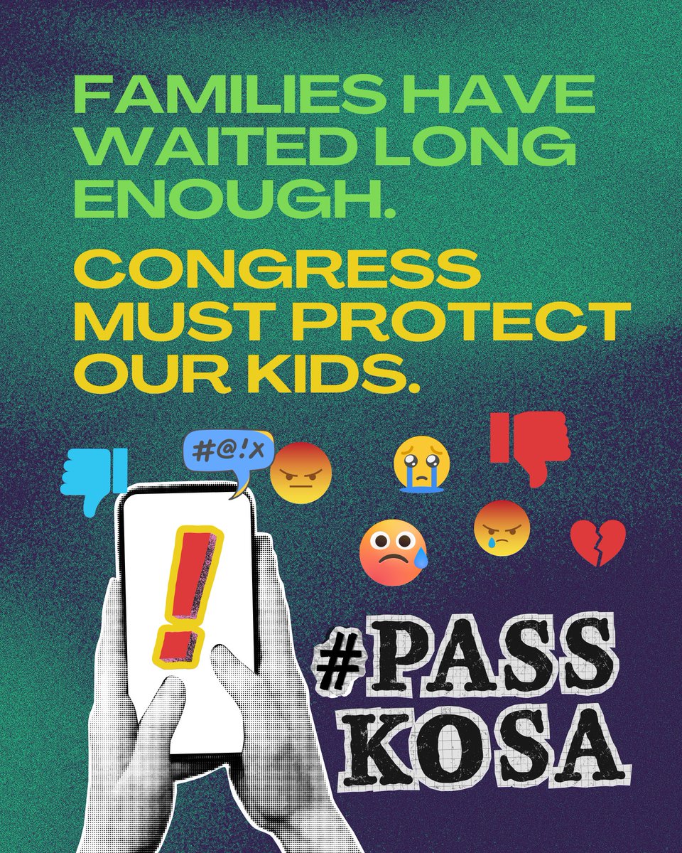 Each day that Congress delays KOSA, countless kids are harmed by unregulated social media platforms.

<a href="/SpeakerJohnson/">Speaker Mike Johnson</a> promised to "get it done" in early 2025. The year is almost over with no action. It's time to #PassKOSA. <a href="/RepGuthrie/">Rep. Brett Guthrie</a> <a href="/FrankPallone/">Rep. Frank Pallone</a> <a href="/USRepKCastor/">U.S. Rep. Kathy Castor</a> <a href="/RepGusBilirakis/">Gus Bilirakis</a>