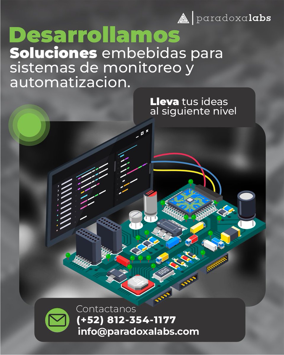 paradoxalabs's tweet image. Impulsa tus proyectos con soluciones embebidas hechas a la medida.
En Paradoxa Labs desarrollamos sistemas de monitoreo y automatización diseñados para integrarse, escalar y operar con total precisión.

#SolucionesEmbebidas #Automatizacion #Monitoreo
#ParadoxaLabs