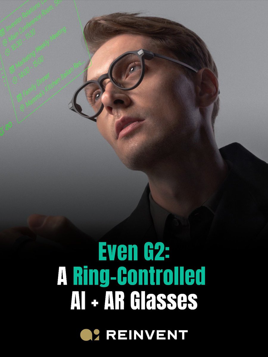 AI_Reinvent's tweet photo. Meet Even G2 — the ring-controlled AI + AR glasses redefining natural interaction.
👓💍

🔥 Why it’s cool:
✓ HAO 2.0 spatial display
✓ Low-profile ring control
✓ Lightweight build
✓ Health sync 
#EvenG2 #ARglasses #wearabletech #smartinteraction #AIAR https://t.co/ym11ApSVHY