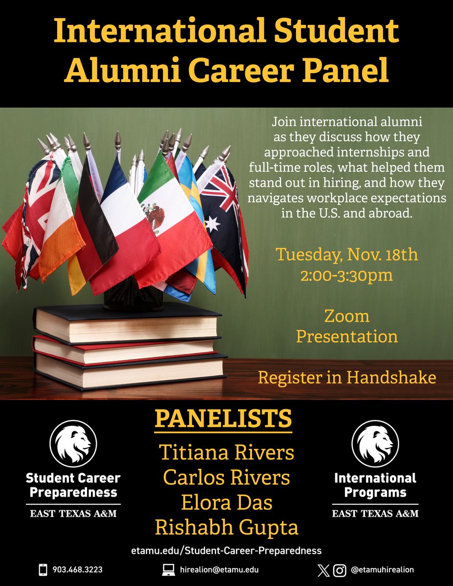 🎓 Career Panel TODAY! Intl alumni share job tips, CPT/OPT basics &amp; networking advice. 2–3:30 PM CST via Zoom. Don’t miss it! #hirealion #CareerPanel #InternationalStudents #Networking