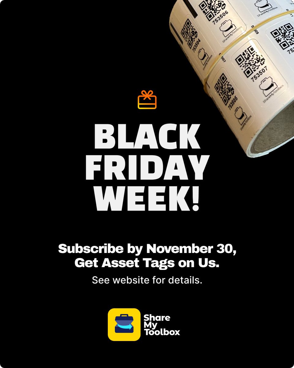 Get a free trial and start your paid subscription by November 30th and we'll send you a box of asset tags. sharemytoolbox.com/free-trial/
