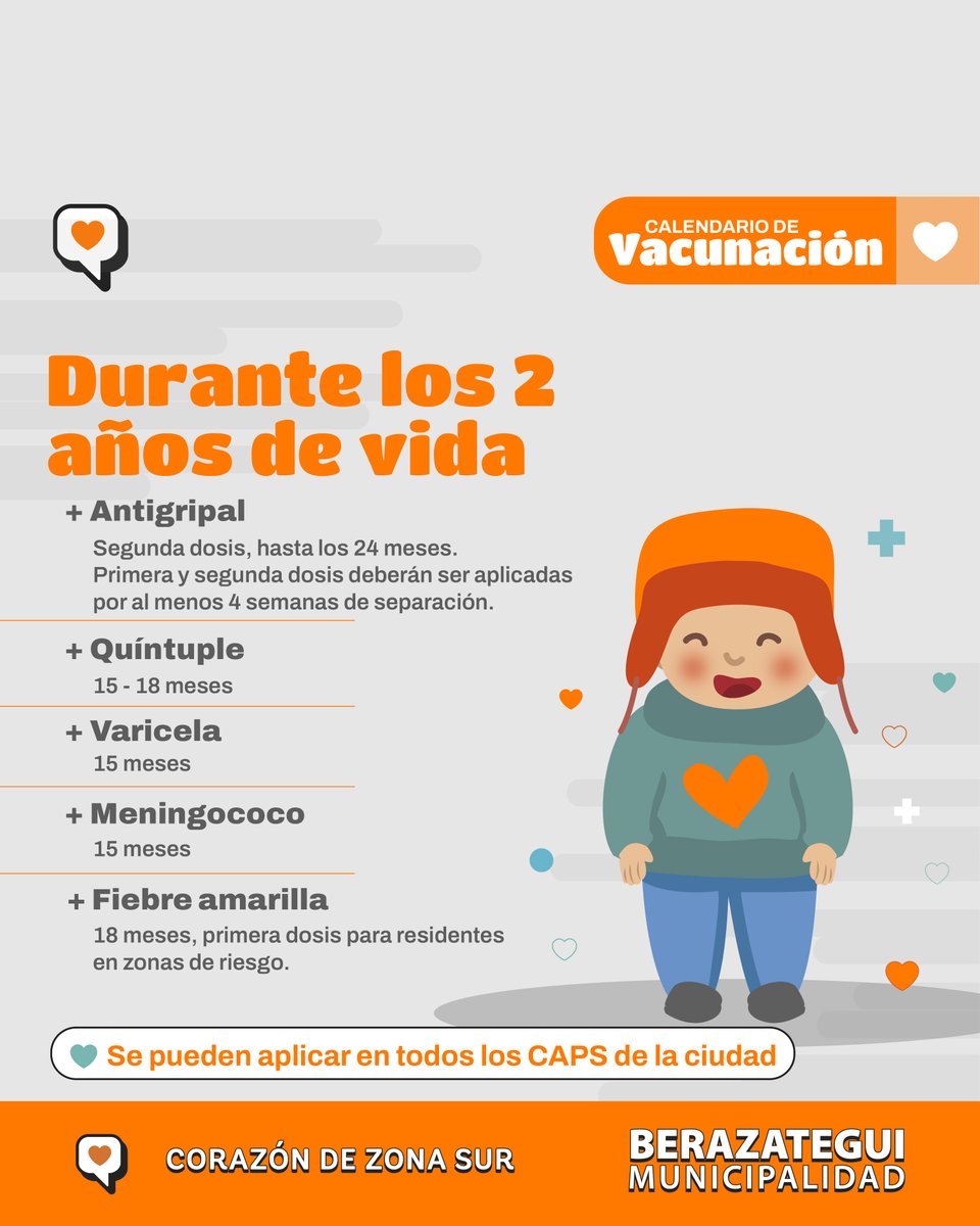 MuniBerazategui's tweet image. ¿Conocés el Calendario Nacional de Vacunación según la edad?
👉 Dirigite al Centro de Salud más cercano y consultá cuáles te corresponden. Se aplican gratuitamente.
+Info en berazategui.gob.ar/salud. 
#Berazategui #BerazateguiCorazónDeZonaSur